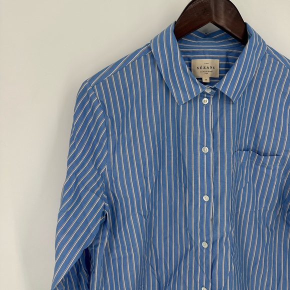 Sezane Tomboy Blue and White Stripe Shirt Size 38 6 Classic Work Timeless - Picture 4 of 13